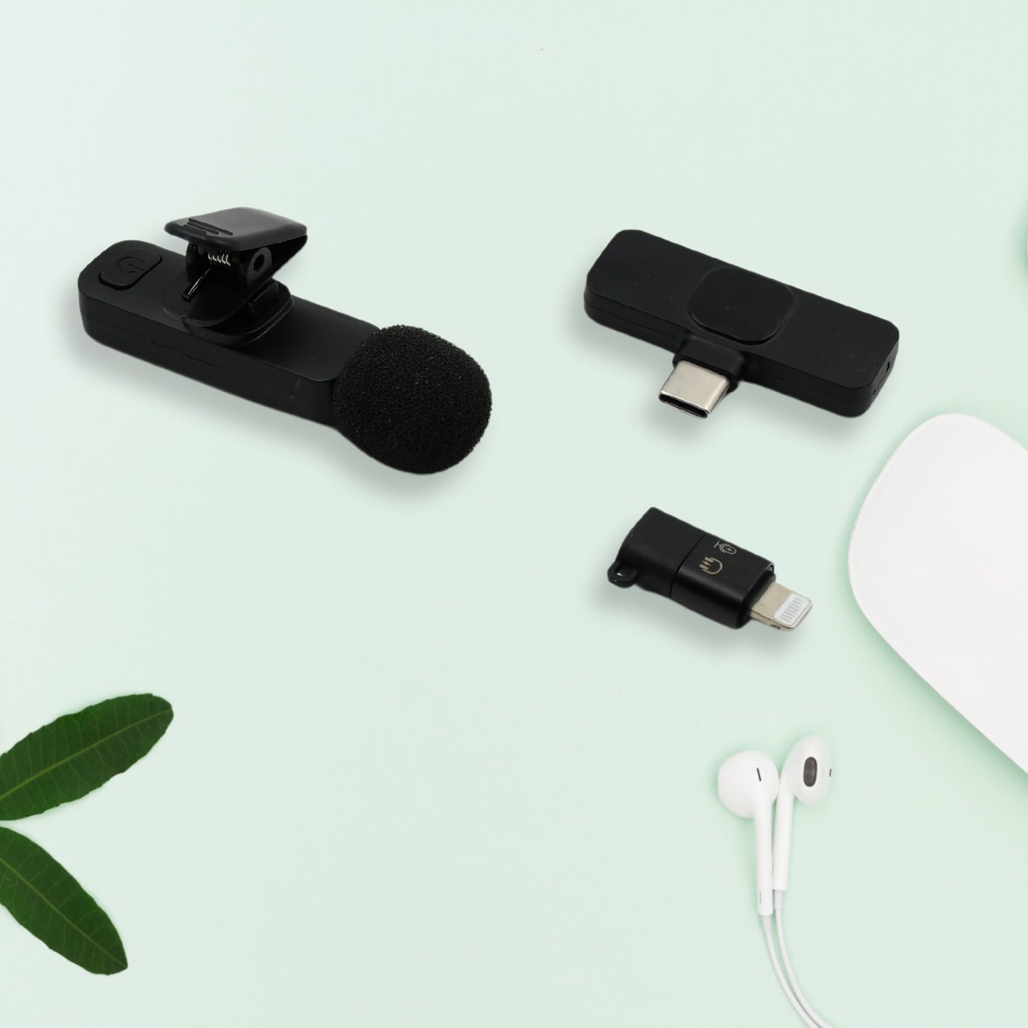 12639 Intelligent Noise Cancelling Live Streaming Clip On Microphone For Type-c For Iphone With Charging Mini Wireless Lapel Collar Microphone